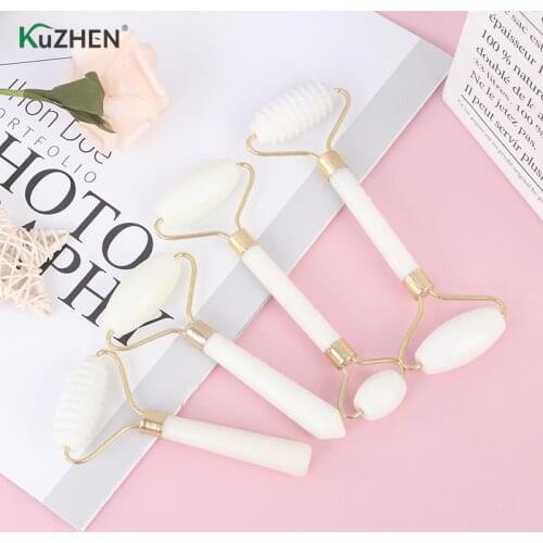 1pcs Natural Stone Roller Facial Slimming Chin Facial Skin Care Beauty Too White Jade Rollers Facial Massager For Face Lift Up
