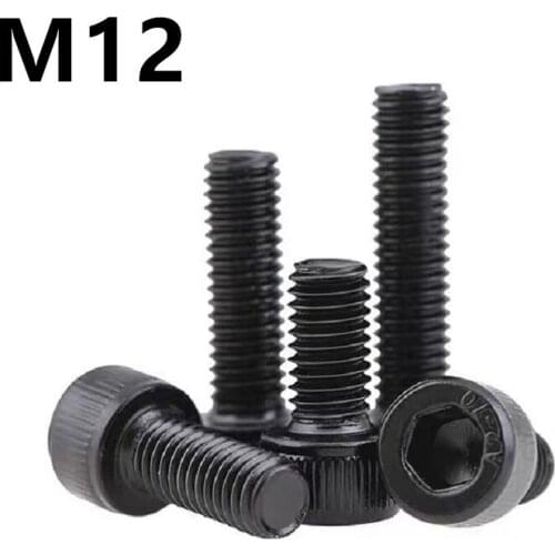 10PCS M12x20/25/30/35/40/45/50/60/100mm GB70.1 DIN912 Black 304stainless steel Hex Socket Cap Head Screw Bolt Furniture Fastener