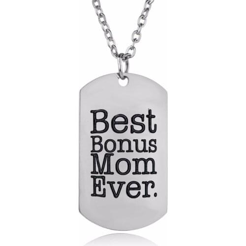 12PC/Lot Dog Tag Stainless Steel Pendant Best Bonus Mom Ever Necklace Daughter Son Stepmom Stepmother Mother-in-Law Gift Jewelry