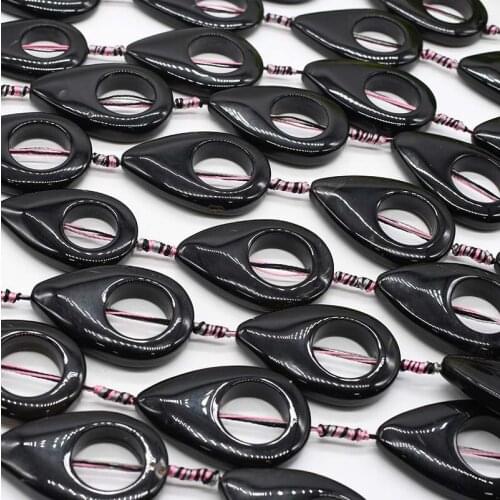 2strands/lot Smooth Water drop ring black agate natural stone bead For DIY Necklace Bracelet Jewelry Making 15" Free Shipping