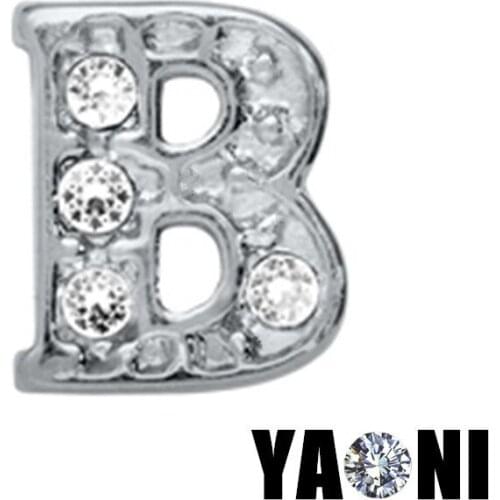 20pcs lot Free Shipping Floating Locket Charms Crystal Alphabet Letter B Charm For Floating Locket