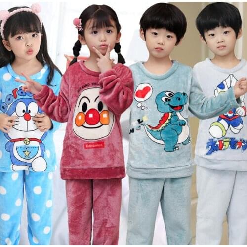 2021 Children Fleece Pajamas Warm Flannel Sleepwear Girls Boy Nightwear Coral Fleece Kids pijamas Homewear Winter Pyjama