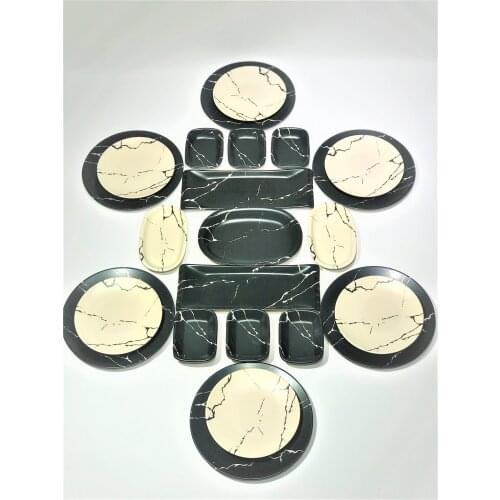 23 piece 6 Personality Breakfast Set Marble Pattern Matte Black Cream