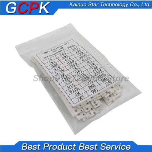 36Value * 20pcs =720pcs 0805 SMD Resistor Kit 1/4W 0.25W 5% 1 ohm~10 Mohm component diy kit new and original