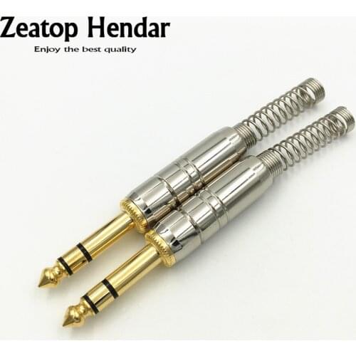 5Pcs High Quality 6.35mm 3Pole Stereo Audio Jack Amplifier Microphone Solder Plug with Spring for Guitar DIY Connector