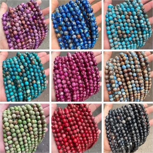 Wholesale Natural Sea Sediment Imperial Jaspers Stone Round Loose Beads 4-12mm Spacer Beads For Jewelry Making DIY Bracelet 15
