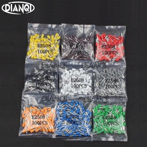 DIANQI E2508 Tube insulating terminals 2.5MM2 100PCS/Pack Insulated Cable Wire Connector Insulating Crimp Terminal Connector E