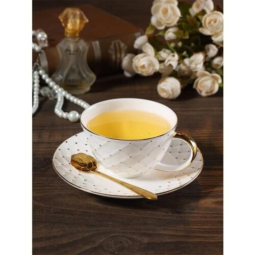 Europe Hand Painted Bone China Coffee Cup And Saucer Sets Porcelain Teacup Creative Golden Beads Espresso Home Decoration