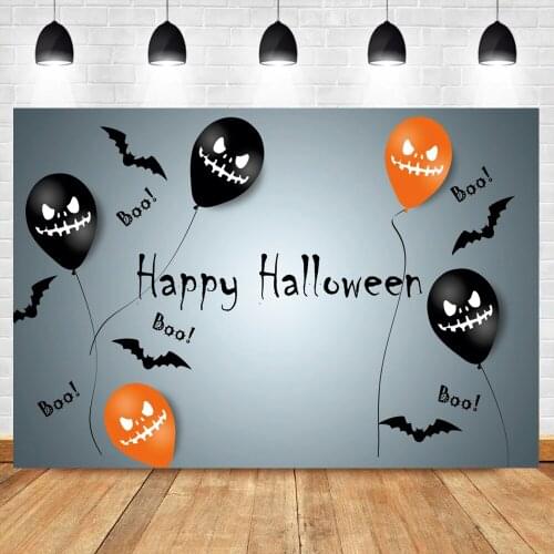 Happy Halloween Eve Night Party Backdrop Grimace Balloons Black Bat Pattern Banner Poster Treat Or Track Photography Background