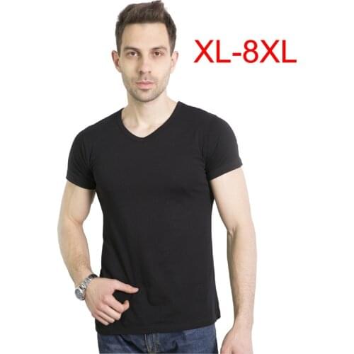 Large Size 8XL Cotton T-shirt Men V Neck Short Sleeve White Gray Black Plus Big Size 5XL 6XL Slim Fit Men Tee Shirt