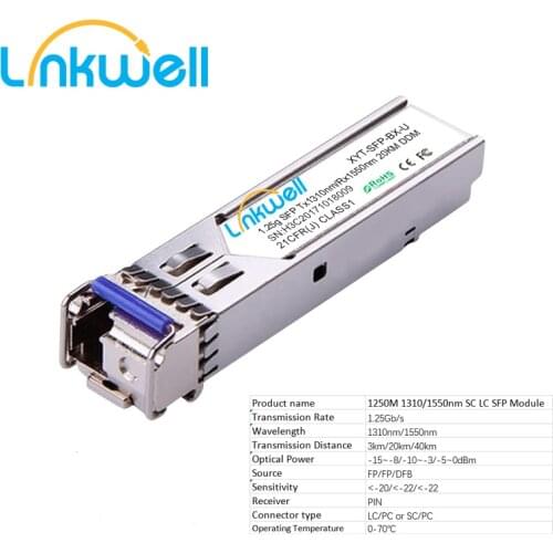 2pcs SC LC SFP Module Gigabit DDM BIDI 1000Mbps 1.25Gbs 3KM /20KM /40KM Fiber Tranceiver Compatible with Multi brand Switch