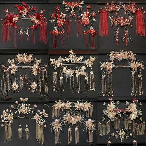 Headdress red ancient costume hair accessory knot wedding accessories show he clothing phoenix crown Chinese style