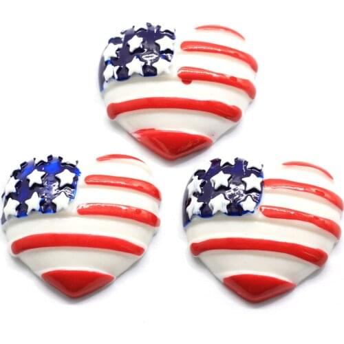 Kawaii USA Flag Heart Resin Miniature Art Flatback Cabochon DIY Decorative Craft Scrapbooking