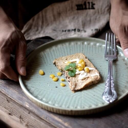 KINGLANG Jingdezhen Pure Handmade Coarse Pottery Plate Retro Ceramic Home Plate Large Creative Western Fruit Steak Plate