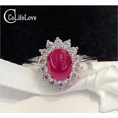 Classic silver ruby ring 5mm * 7mm natural heated ruby sivler ring solid 925 silver ruby ring for wedding romantic gift for girl