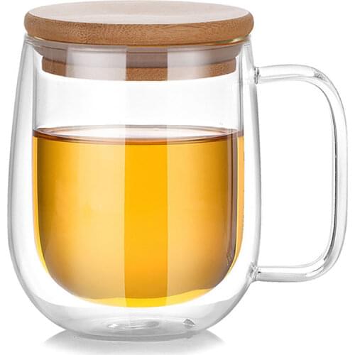 Double transparent glass coffee cup,Pyrex glass cup with lid Household tea set juice milk cup Kitchen supplies 250ml-350ml