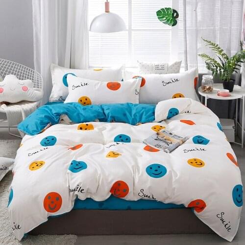 White Blue Colorful Smile Face Cartoon Luxury Comforter Bedding Set Animal Modern King Queen Twin Size Bed Linen Duvet Cover Set