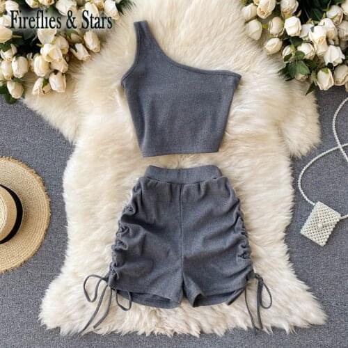 Summer Girls 2 Pcs Set Baby Vest + Shorts Kids Suits Children Streetwear Clothes Single Shoulder Side Pleated Coul 3 To 13 Yrs