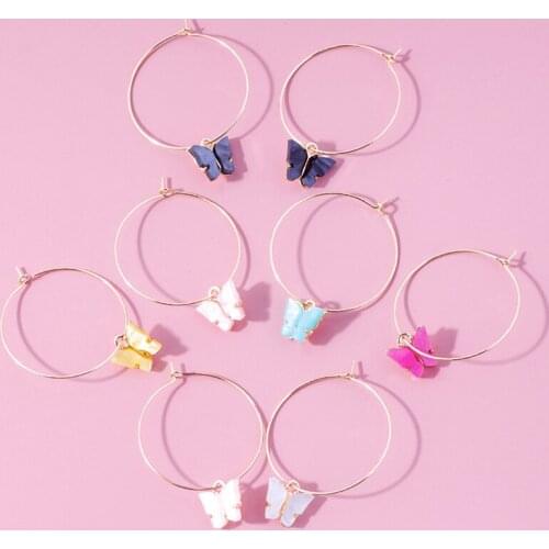 Cute Korean Butterfly Earring Big Dangle Circle Gold Color Hoop Earrings For Women 2021 Aesthetic Aretes Hoops Girl Jewelry