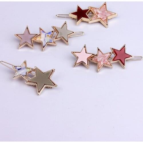 Fashion Star Hair Pins Gold Metal Hair Clips Barrettes Resin Head Jewelry Accessories Head Piece Brand Hair Pin For Women Girls