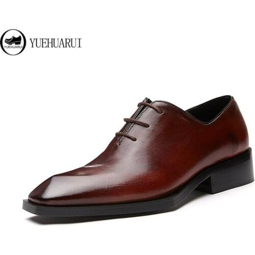 Leather shoes man business suit summer breathable lace-up Korean fashion British geometric toe leather casual shoes man