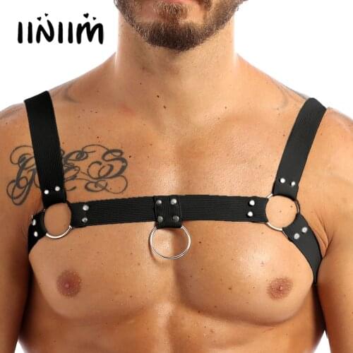 Mens Fashion Club Bondage Shoulder Chest Muscle Harness Belt with O-rings and Rivets Fancy Club Party Costume Strap Accessories