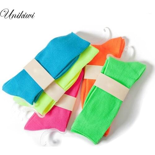 12 Colors.Chic Womens Cotton Harajuku Fluorescent Color Socks.Ladies Girls Neon Piles Heap Socks.Vintage Candy Color Sox Hose