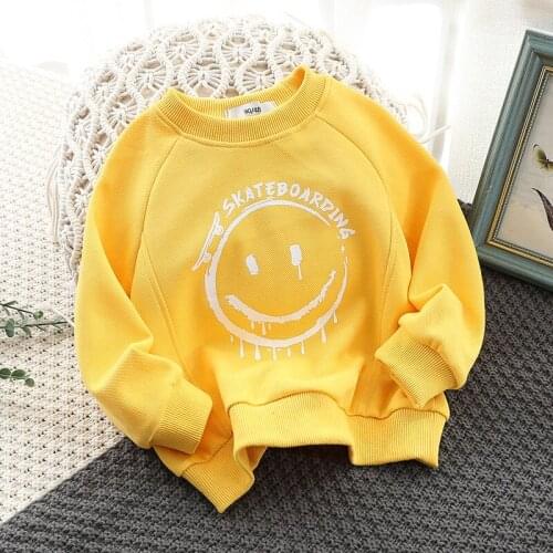 New Children T-Shirt Boys & Girls Spring Autumn Pure Cotton Smiley Face Sweater Kids Fashion 2 3 4 5 6 Years Top Infants Clothes