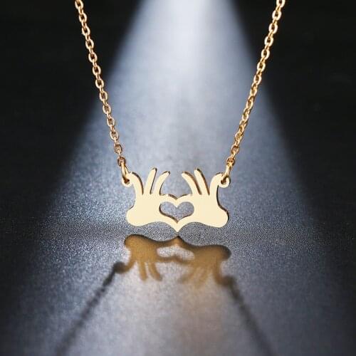 Shenglin Stainless Steel Palm Heart Necklace for Women Trendy lovers' Pendant Necklace With Charm Jewelry Gifts for Girlfriend