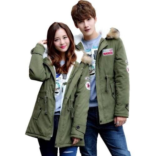 New winter 2016 famous brand wadded coats thick long coat hooded couples lovers parka jackets big fur collars slim outerwear