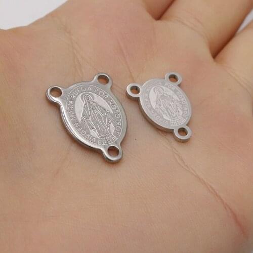 100% Stainless Steel Virgin Mary Pendant 3 hole Medalla Virgen Charms Religious Jewelry Wholesale 100pcs