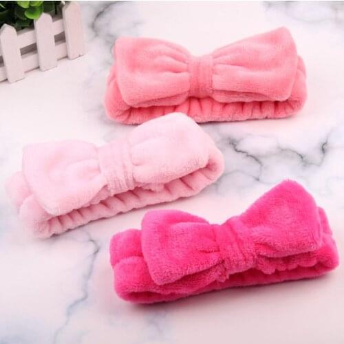 Solid color Soft Plush Hairband Elasticity Cute Bowknot Headscarf Creative Makeup Headbands Sports Yoga Wash Hair Accessories