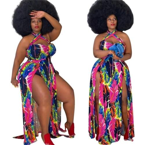 Plus Size Dress 4xl Sexy Sleeveless Open Fork Hang A Neck Printing Summer Dresses for Women Casual Style Wholesale Dropshipping