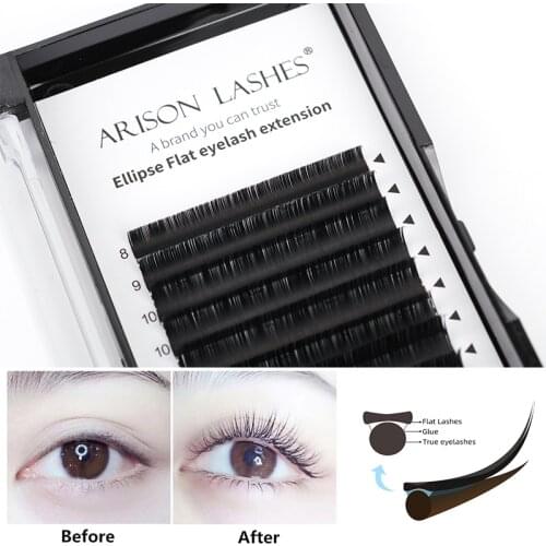 Arison Flat Ellipse Eyelash Extensions For Professionals Ellipse Lash Split Tip Profession Soft Silk Flat Lashes Wholesale