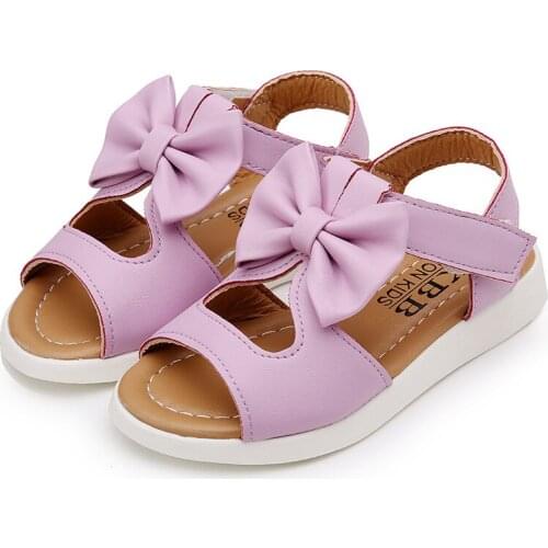 2-14T Summer baby Girls sandals Children Bowtie Kids Sandals for girl Kids Beach sandals Girls princess shoes white pink purple