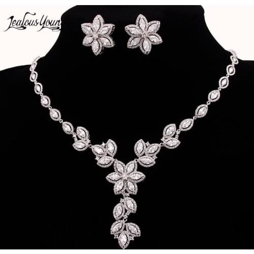 New Wedding Costume Accessories Cubic Zircon Crystal Bridal Earrings And Necklace Jewelry Sets For Brides Bijoux Mariage AS072