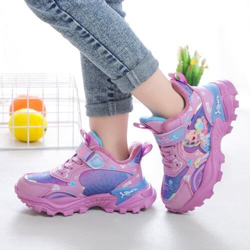Disney girls sports shoes Autumn Winter New high-top childrens casual shoes rubber artificial leather elsa shoes Teens sneakers