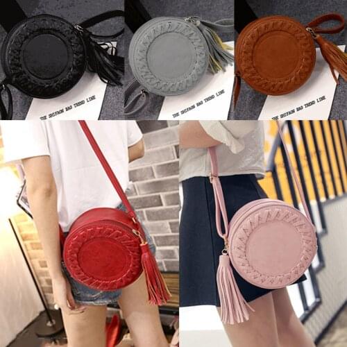 New Fashion Women Tassel Round Weave Cross Body Bags Messenger Ladies Cute Roll Shoulder Bag B88