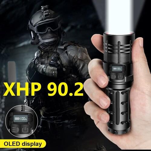 Super Bright Led Flashlight 18650 XHP90.2 Rechargeable Led Torch Light Tactical Light High Waterproof Hand Lamp Portable Lantern