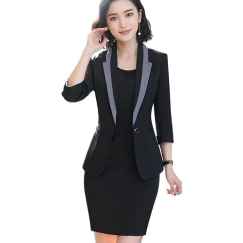 Spring Summer Long Sleeve Formal OL Style Professional Business Suits With Jackets And Sleeveless Dress Ladies Blazers Outfits