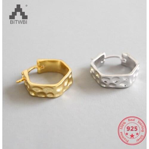 New Trendy S925 Sterling Silver Concave Convex Hoop Earrings for Women Girl Fashion Jewelry