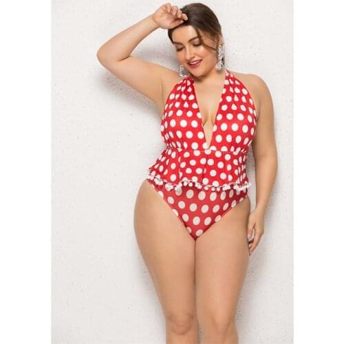 2021 Summer Bikini Plus Size 3XL 4XL 5XL Playsuits Womens High Elasticity Lacing Up Bow Vintage Skinny Sexy Backless Dot Print