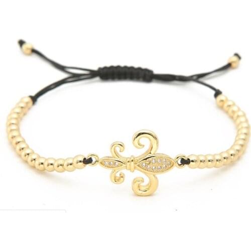 Gold silver micro pave cz Cubic Zirconia rope adjusted Copper Beads Bracelet ujt plant Charm Braided Bangles Fashion