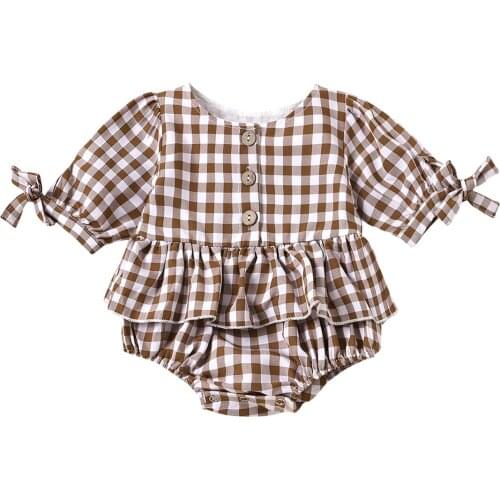0-2Yrs Plaid Playsutis Summer Infant Kids Half Sleeve Bodysuits Soft Cotton Baby Girls Summer Clothing