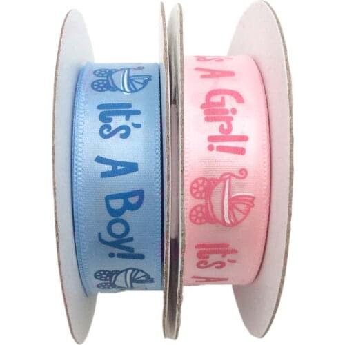 1 Roll 10Yards It is a Boy Girl Printed Ribbon Baby Shower Christening Satin Ribbon Gift Packing DIY Crafts Christmas Ribbons