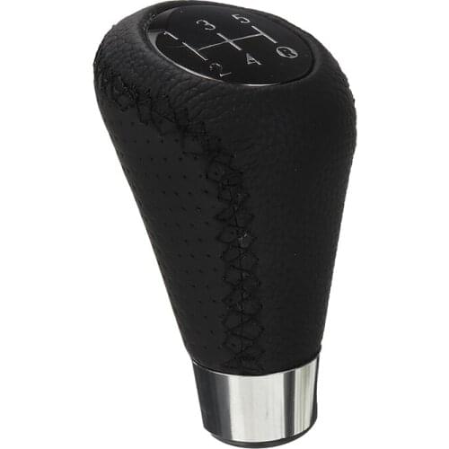 1pc Black Plastic PU Leather Car Auto 6 Speed Manual Gear Shifter Stick Shift Knob Lever 3 Gear Cap With Wrench Screws Adapters
