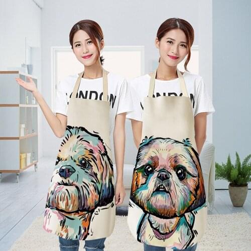 1Pcs Cartoon Painting Sleeveless Pinafore Kitchen Aprons Cotton Linen Dog Printed Men Women