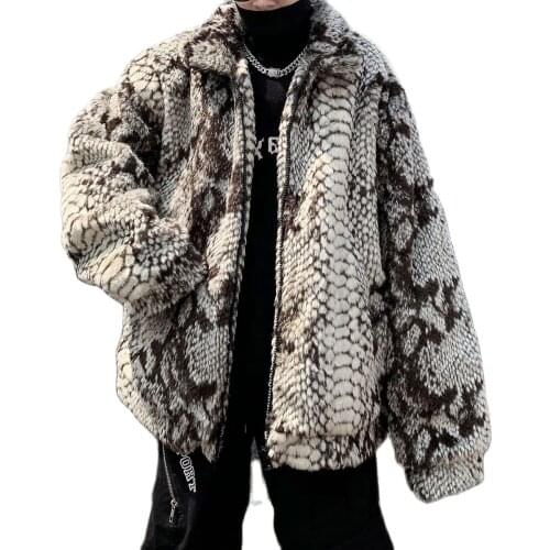 2020 brand snakeskin pattern imitation fur plus cotton padded jacket mens thickened warmth Hot Sale