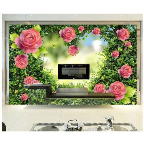 3d wallpaper custom 3d murals wallpaper Pastoral scenery TV setting wall adornment romantic heart-shaped flowers 3d home decor