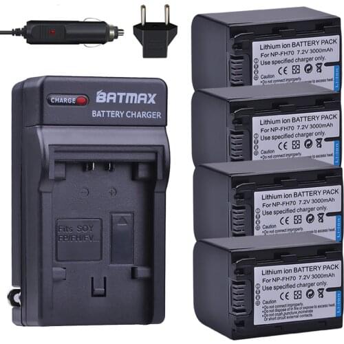 Batmax 4pc NP-FH70 NP FH70 NPFH70 Battery+Wall Charger for sony NP-FH30 NP-FH100 NP-FH50 HDR-CX12E,HDR-CX7E,HDR-SR10E,HDR-SR12E